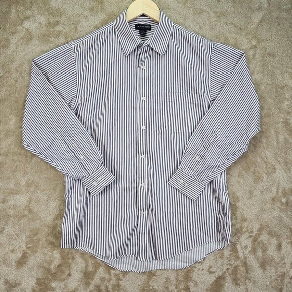 Lands' End White Blue Red Striped Button-Down Shirt Men's Size 16-33 Long Sleeve - Picture 1 of 10